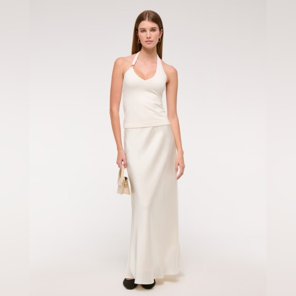 Abercrombie & Fitch Cream Satin Maxi Skirt